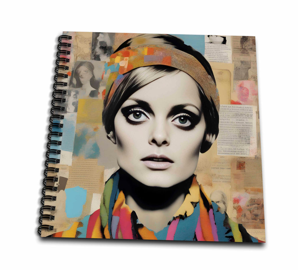 3dRose Cassie Peters Digital Art - Retro Woman Mixed Media Collage - Drawing Books (db-385430)