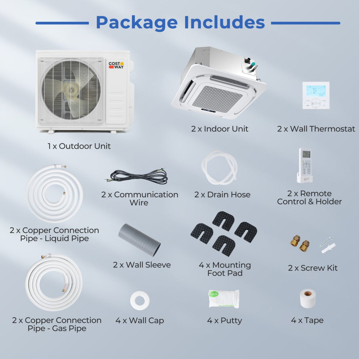 X-Pro 18000 BTU 2 Zone 24 SEER2 Ceiling Cassette Mini Split AC
