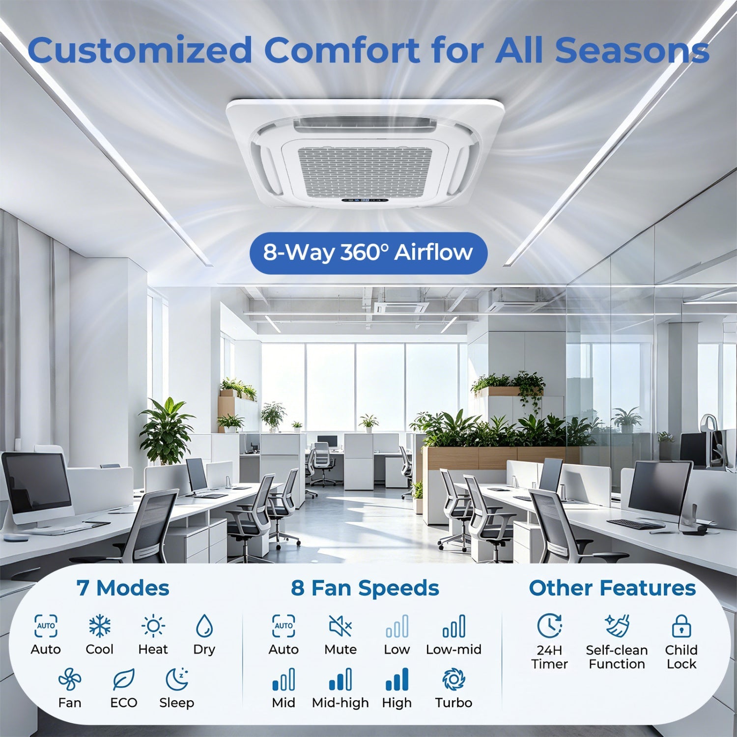 X-Pro 18000 BTU 2 Zone 24 SEER2 Ceiling Cassette Mini Split AC