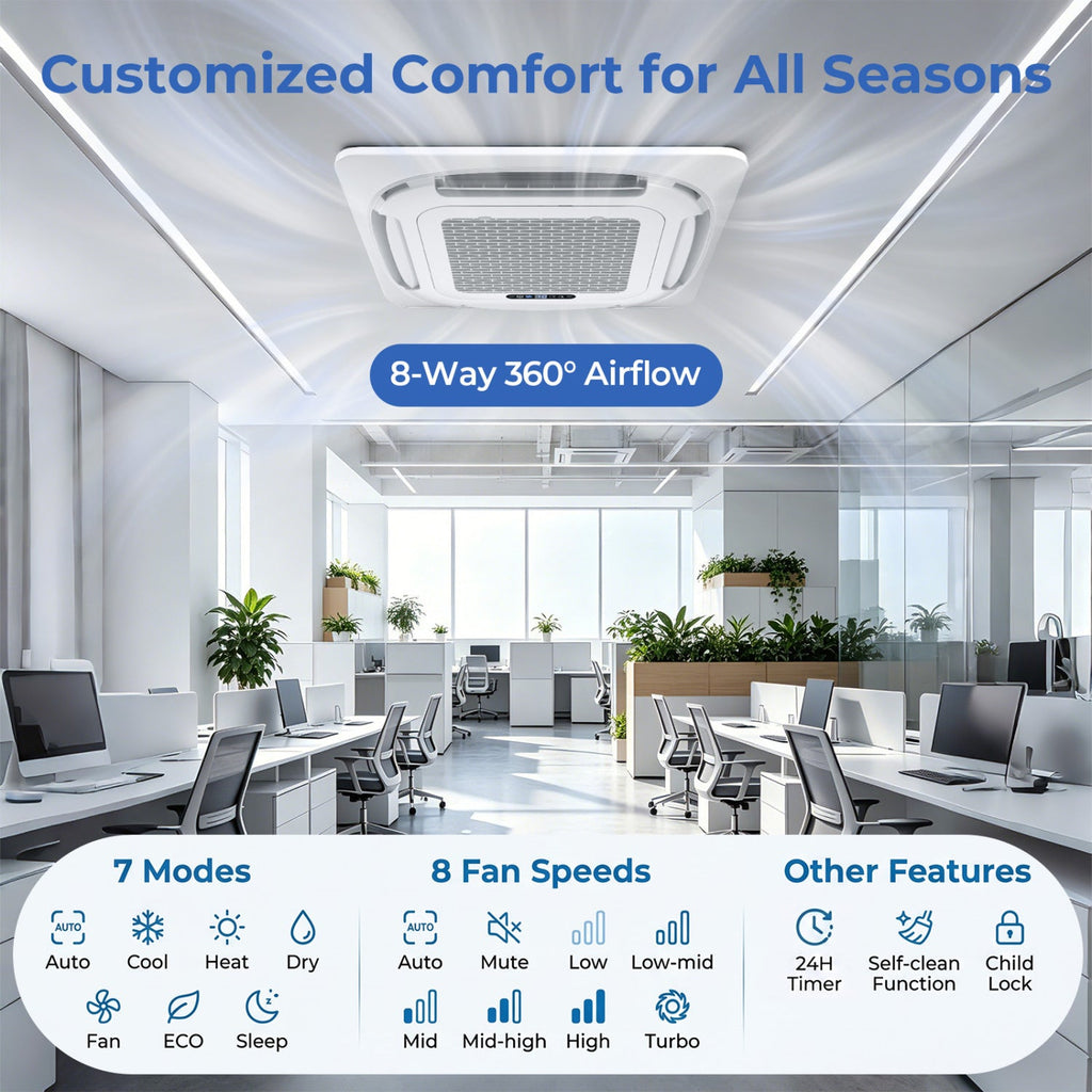 X-Pro 18000 BTU 2 Zone 24 SEER2 Ceiling Cassette Mini Split AC
