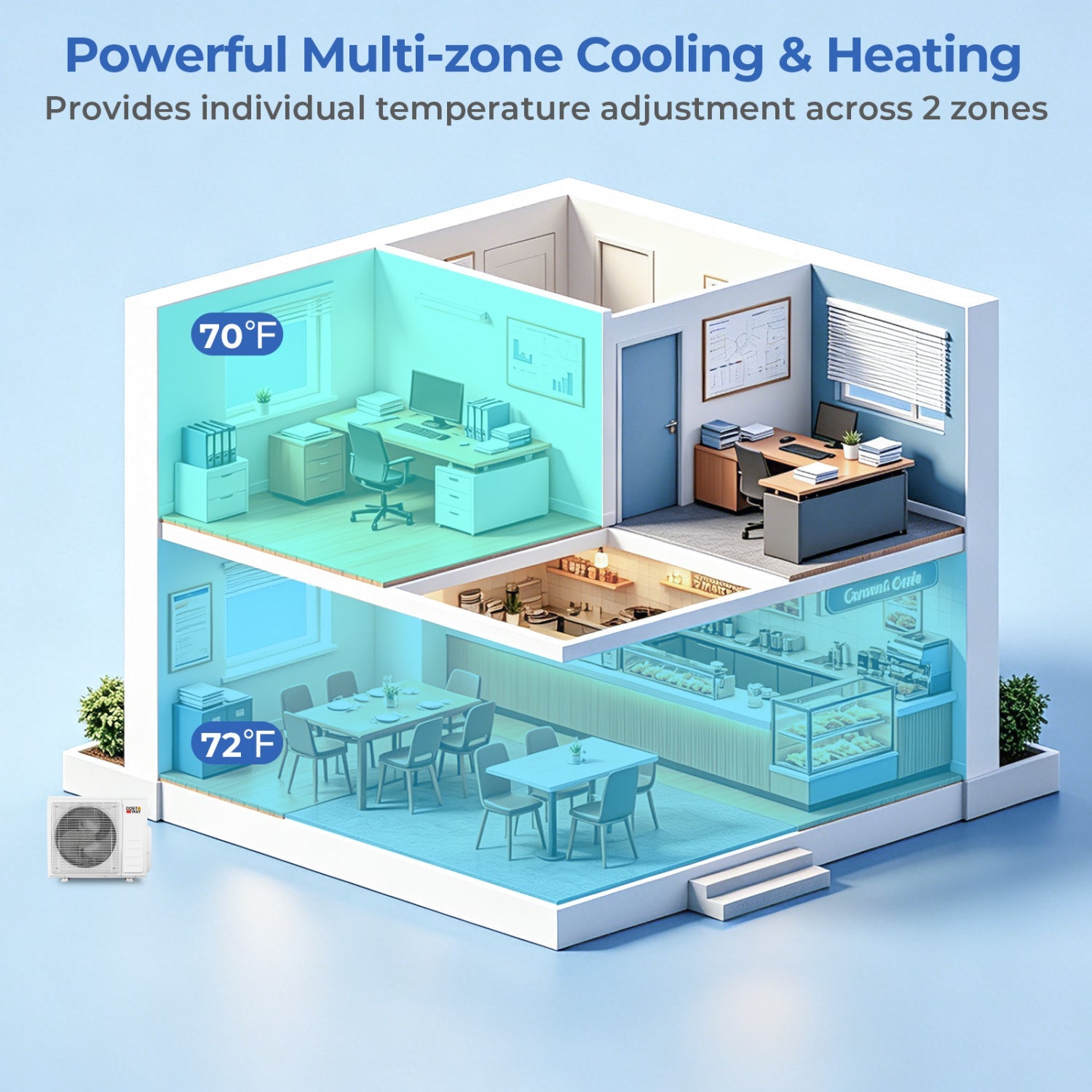 X-Pro 18000 BTU 2 Zone 24 SEER2 Ceiling Cassette Mini Split AC
