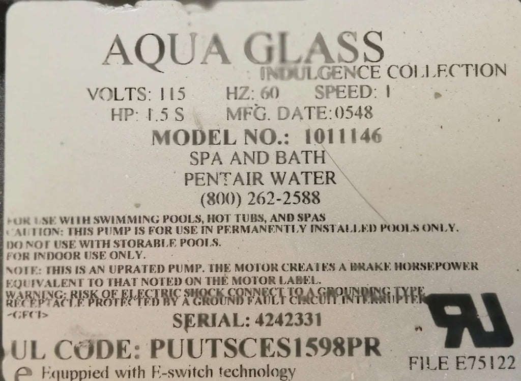 Aqua Glass PUUTSCES1598PR 9 amp Jetta Whirlpool Pump