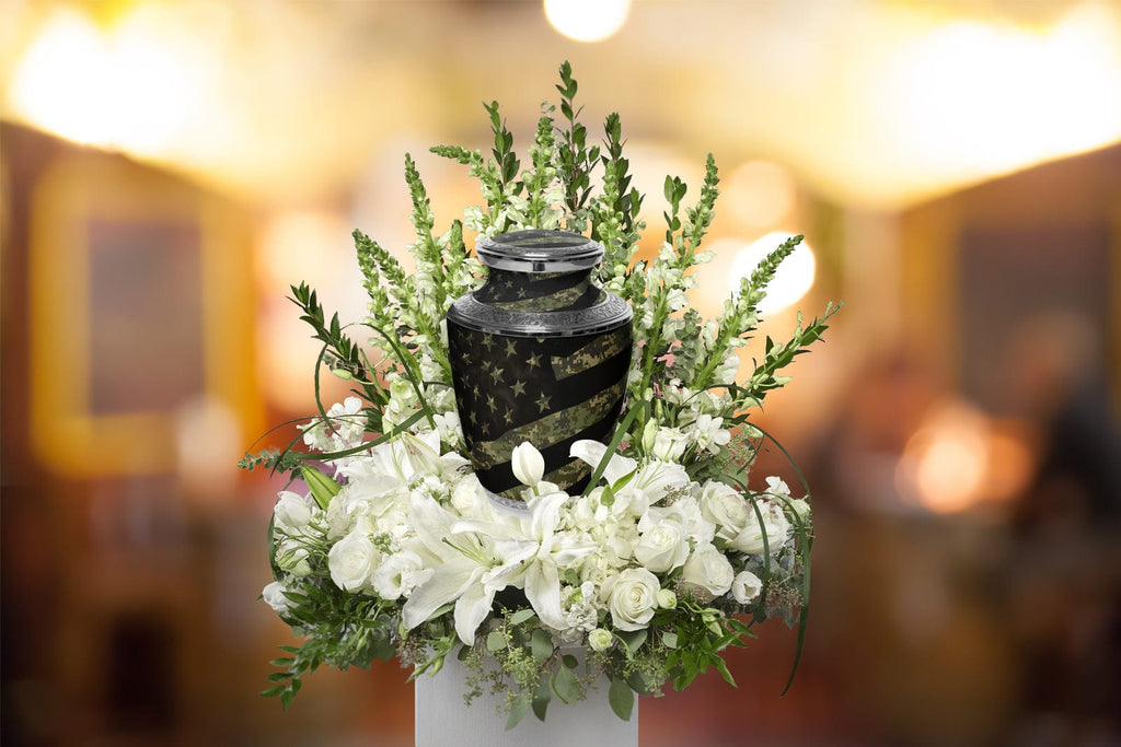 Digital Camouflage Flag Military Cremation Urns for Human Ashes - Large Adult Funeral Urn