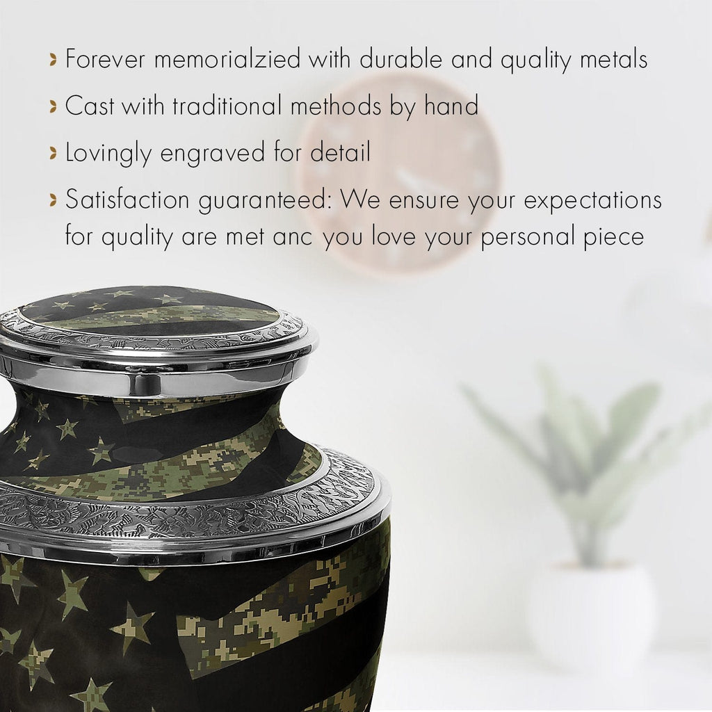 Digital Camouflage Flag Military Cremation Urns for Human Ashes - Large Adult Funeral Urn