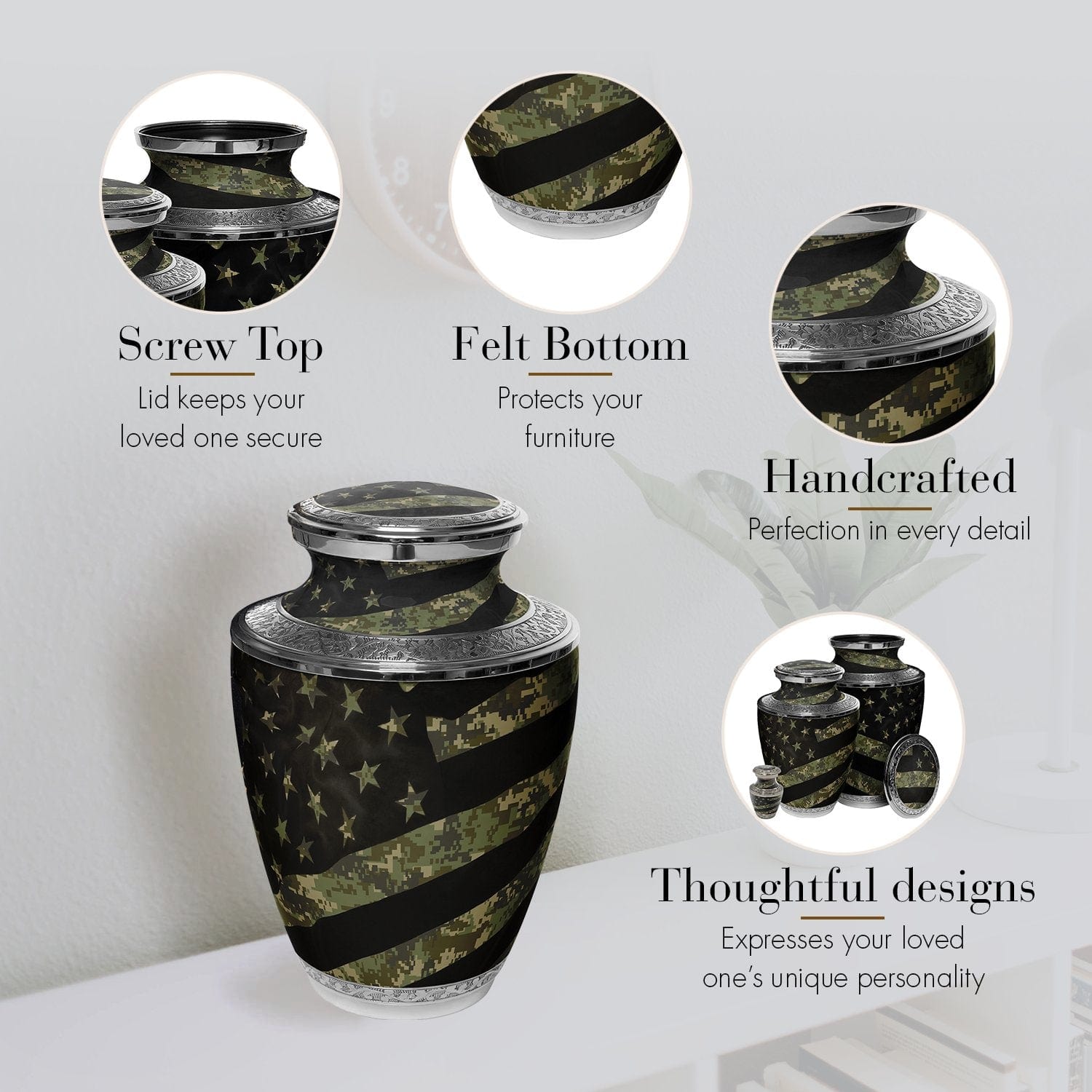 Digital Camouflage Flag Military Cremation Urns for Human Ashes - Large Adult Funeral Urn
