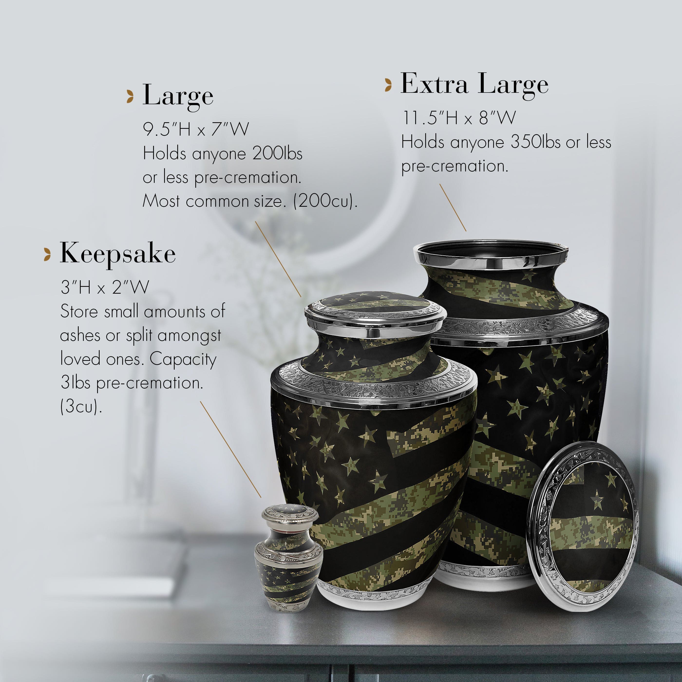 Digital Camouflage Flag Military Cremation Urns for Human Ashes - Large Adult Funeral Urn