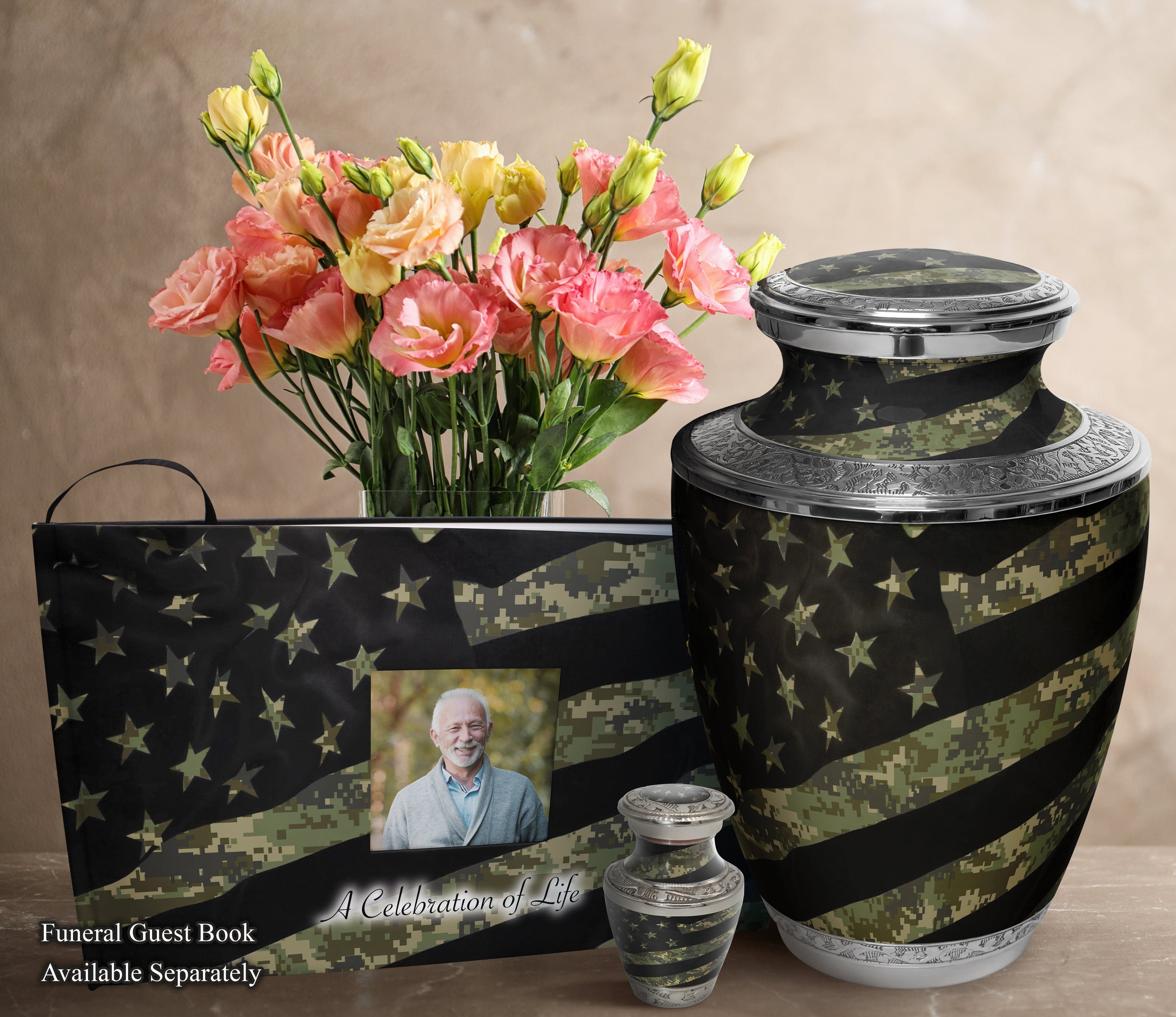Digital Camouflage Flag Military Cremation Urns for Human Ashes - Large Adult Funeral Urn